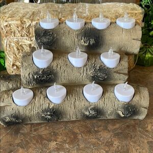 Plow & Earth Faux Rustic Birch Log LED Tea Light Candle Holder